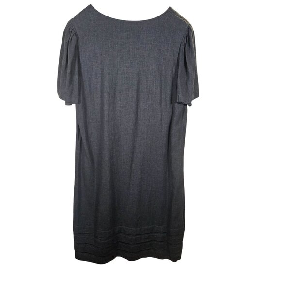 Nicole Miller Wn Linen Mini Dress Charcoal L Quiet Luxury Minimalist Street Chic - Picture 3 of 12